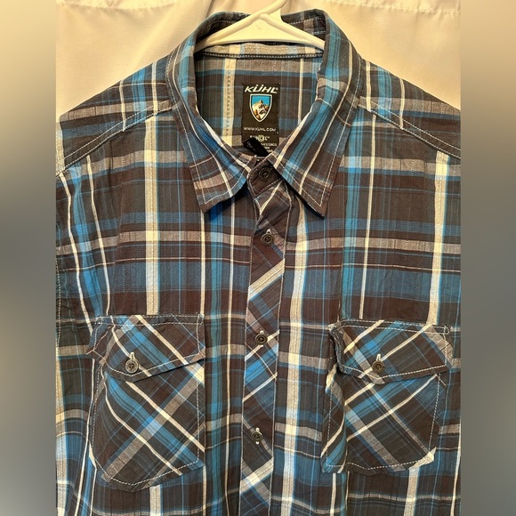 Kuhl Mens Blue Gray Plaid Short Sleeve Active Casual Suncel Button Shirt Size L - Picture 3 of 10